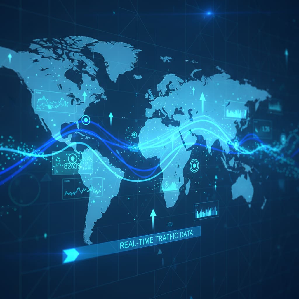 Digitale Karte mit Verkehrsfluss und Routendaten